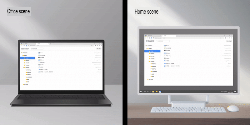Illustration of bookmarks syncing between desktop and mobile